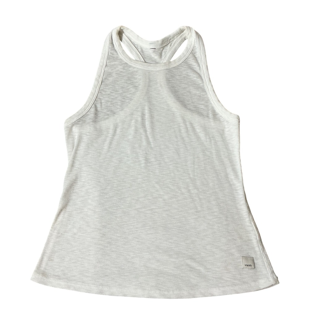 Vuori Active Yoga Racerback Tank Top Womens S White Slub Knit High Neck Athletic